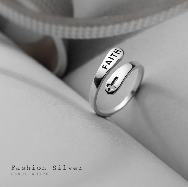 Hollow Cross Double Ring Stainless Steel Engraved Faith Simple Ring Jewelry DealSniper.net S925Silver 9 1PCS