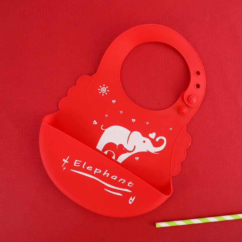 Waterproof Soft Baby Silicone Bibs Cute Cartoon Printed Kids Girl Boy Adjustable Children Bib Baby Lunch Feeding Stuff Kids dealsniper-net Red Elephant