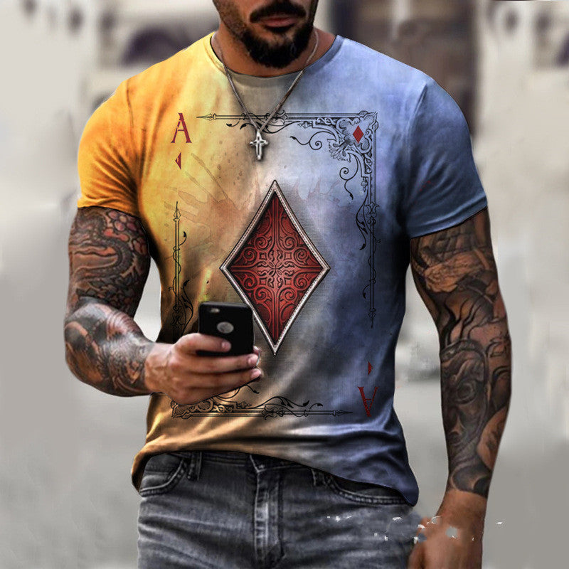 Playing Card Printing Men's T-Shirt Top Men DealSniper.net Gradient yellow blue 2XL