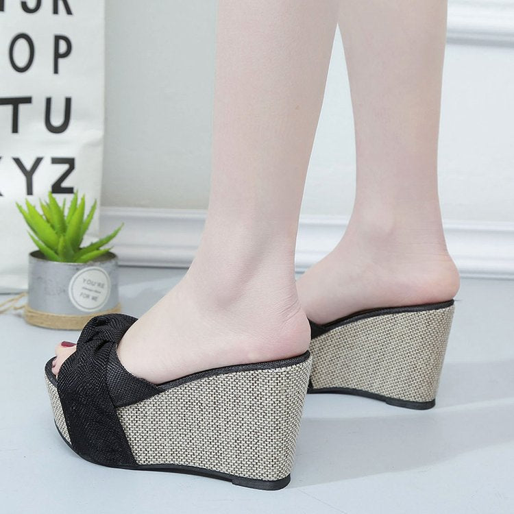 Fashion Slope Heel Fish Mouth Bowknot Casual Women Sandals Women DealSniper.net