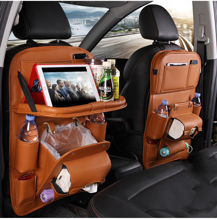 PU Leather Car Storage Bag Multifunction Seat Back Tray Vehicle DealSniper.net