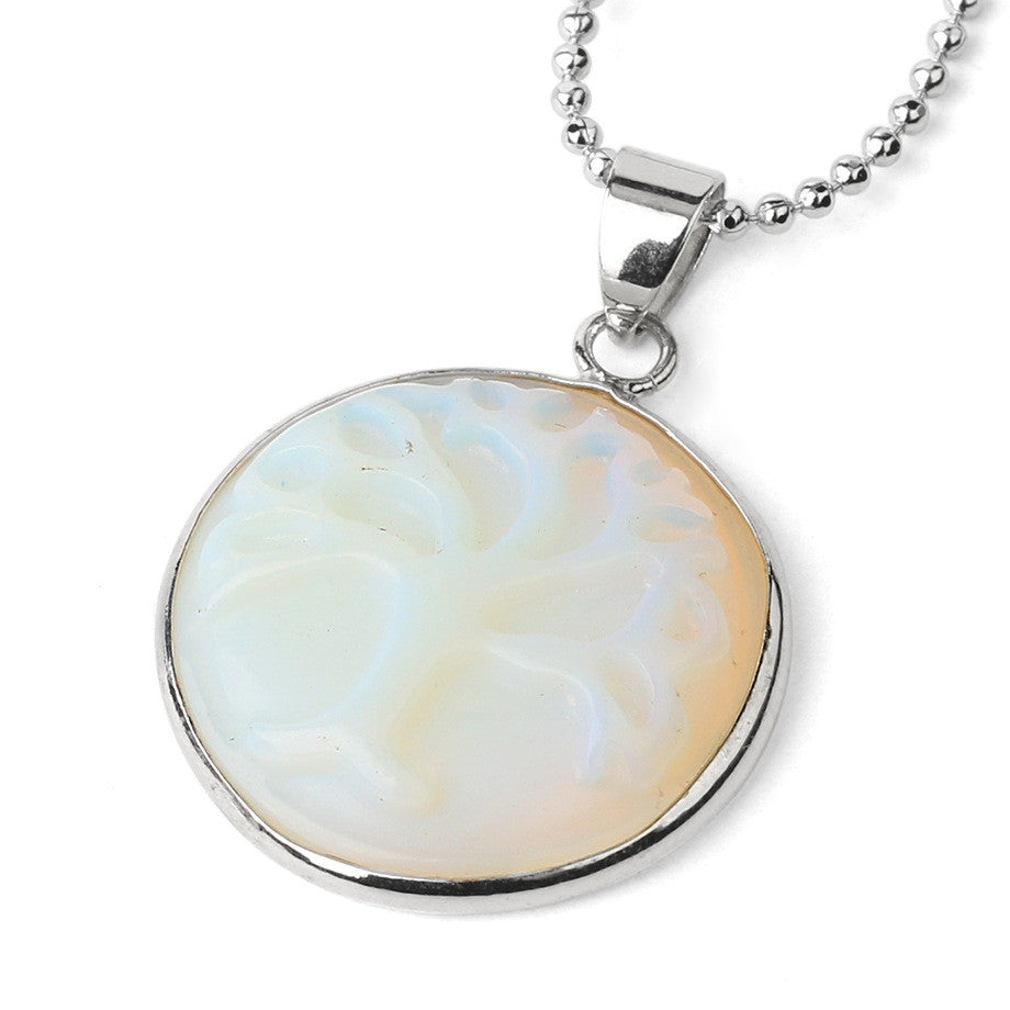 Tree of Life Carved Natural Stone Pendant Necklace Round Bead Jewelry DealSniper.net Section H 21cmto50cm