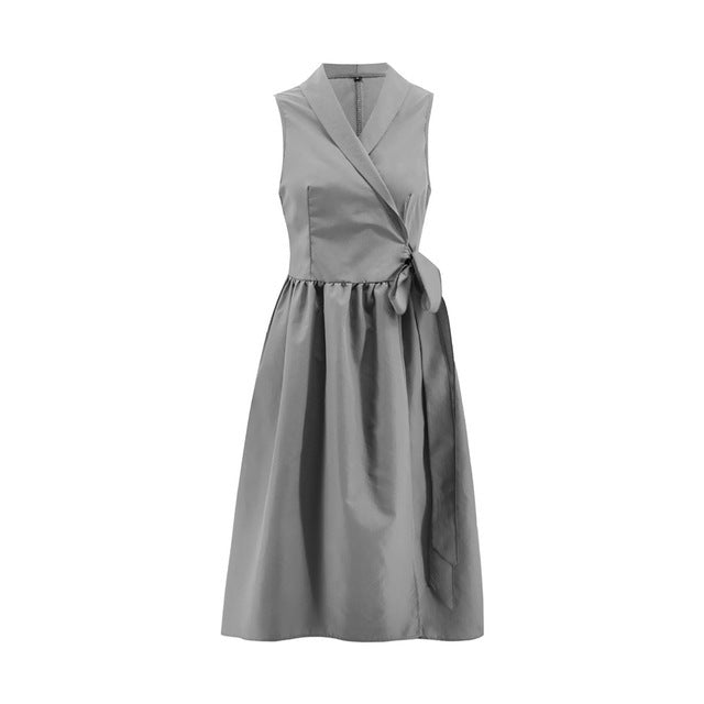 Dies Midi Dress Casual Sleeveless Belt Dress Female New Women DealSniper.net Grey 2XL