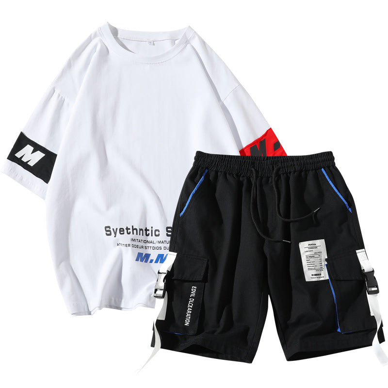 Summer Men's Sets Track Suit Mens Casual Loose Short-sleeved Men DealSniper.net