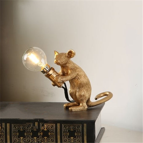 Nordic Creative Mini Animal Mouse Resin Table Lamp Home Decor DealSniper.net Golden Sitting posture AU