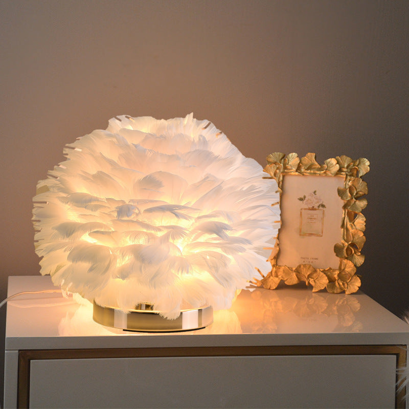 Feather Table Lamp Bedroom Bedside Light House DealSniper.net White Dimmer switch AU
