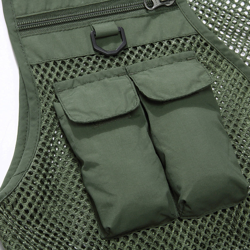 Summer Men's Outdoor Fishing Mesh Vest Jackets Travel Photography Waistcoats Man Jungle Tactical Quick Dry Multi Pockets Jacket Men DealSniper.net