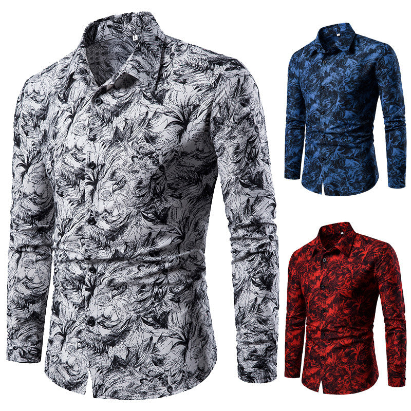 Autumn and Winter Mens Shirt Printed Casual Long Sleeved Shirt Slim Fit Male Social Dress Shirt For Men Men DealSniper.net