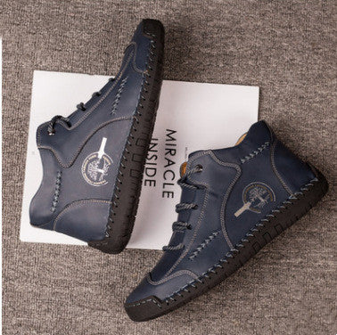 Men's Casual Martin Boots Hand Stitched High Top Men's Shoes Men DealSniper.net Blue 38