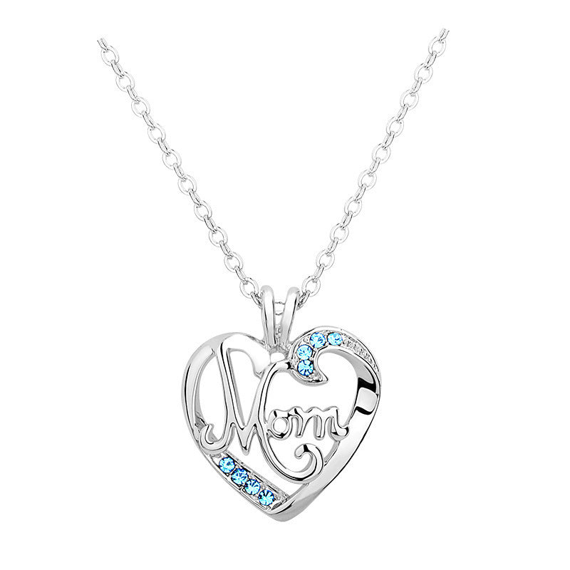 Letter Mom Korean Crystal Necklace Jewelry Jewelry DealSniper.net Sea blue