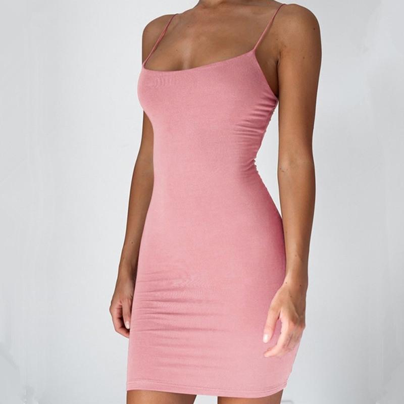 Pure Color Simple Hanging Neck Tight-fitting Hip Skirt Women DealSniper.net Pink 2XL