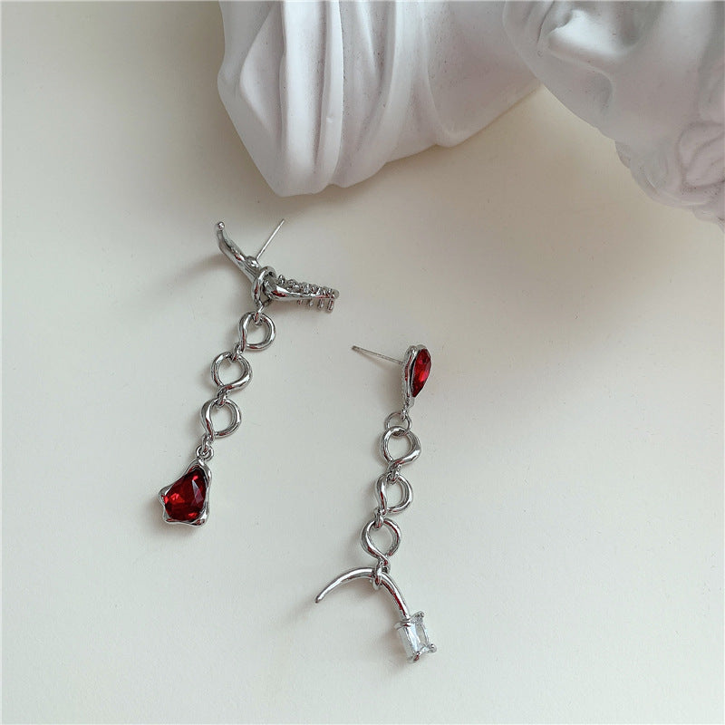 European And American Fashion New Trendy Cone Gemstone Splicing Earrings Jewelry DealSniper.net Red