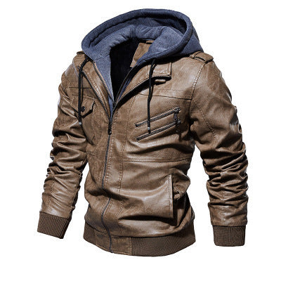 Winter Fashion Motorcycle Leather Jacket Men Slim Fit Oblique Zipper PU Jackets Autumn Mens Leather Biker Coats Warm Streetwear Men DealSniper.net Light brown 3XL