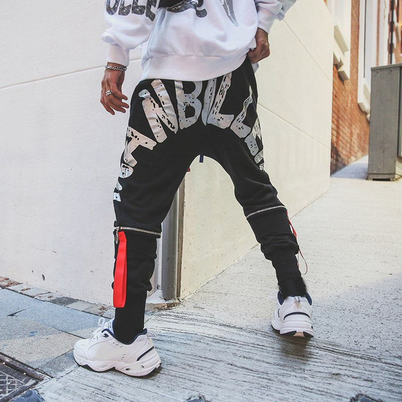 Europe and the United States hip hop Harajuku style pants male Korean version of the trend of the port wind print wild beam leg casual pants Men DealSniper.net
