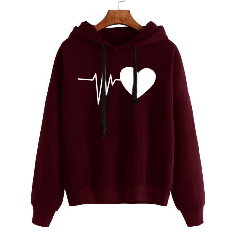 Heart Print Streetwear Hoodies Women Sweatshirt Men DealSniper.net Wine red L