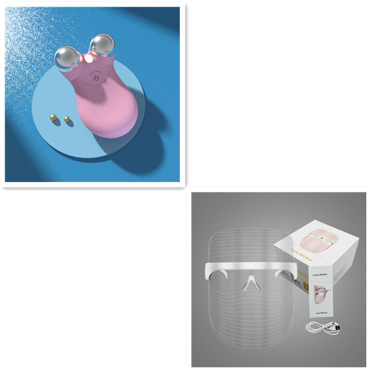LED Three-color Beauty Mask Household Face Acne Removing Photon Beauty dealsniper-net Transparent Pink