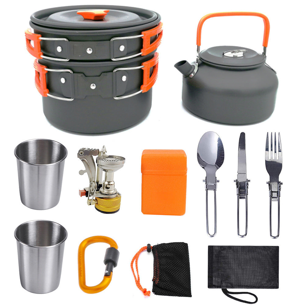 Camping Cookware Kit Outdoor Cooking Set Hiking Picnic Outdoor DealSniper.net Orange