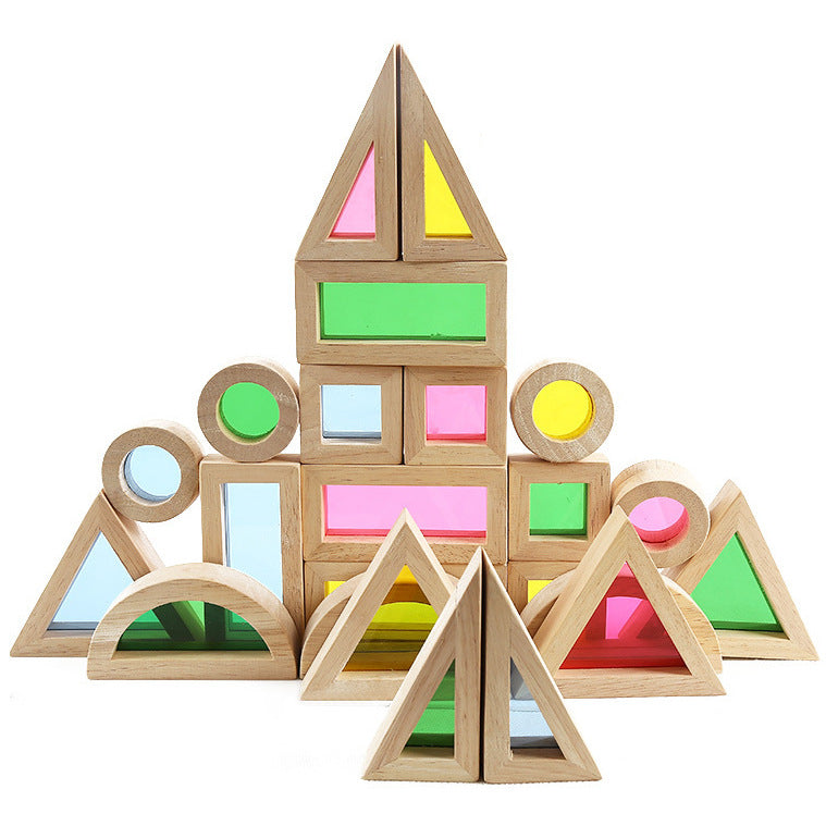 Wooden Rainbow Stacking Blocks Creative Colorful Learning And Educational Construction Building Toys Kids DealSniper.net Small 24 pieces