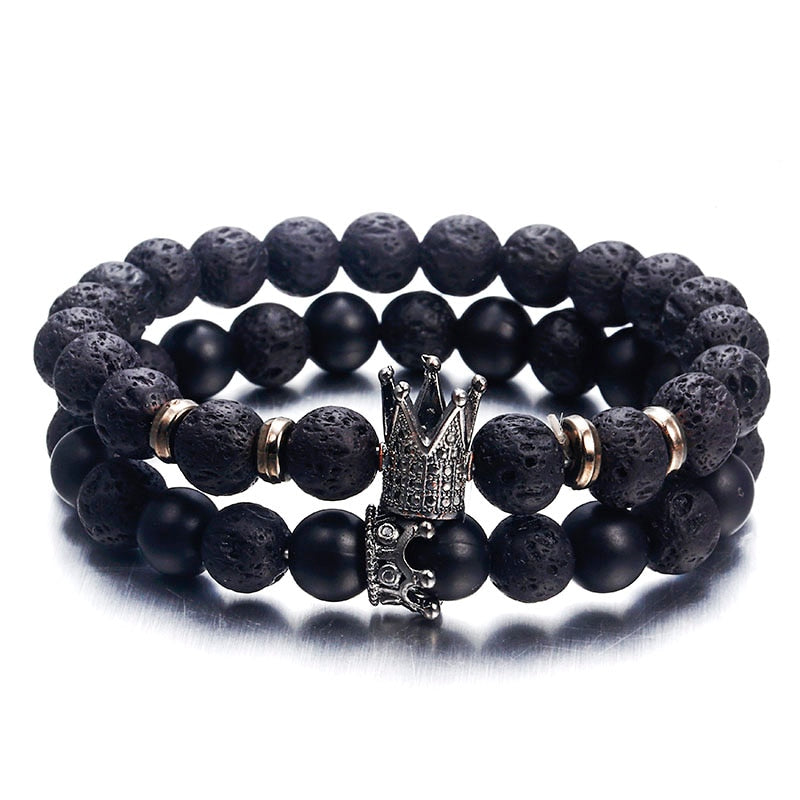 European and American fashion micro inlaid zircon crown bracelet volcanic stone acrylic bracelet Jewelry DealSniper.net Black set