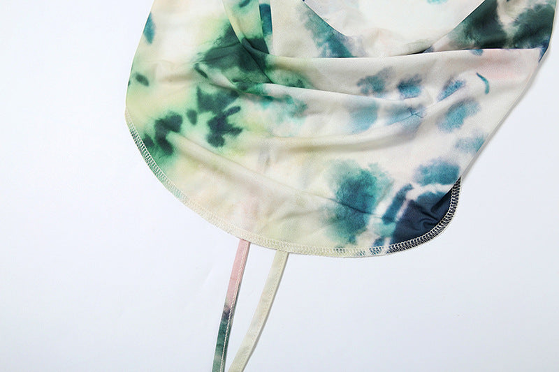 2pcs Tie Dye Printing Deep V-neck Suits Fashion Halter Women DealSniper.net