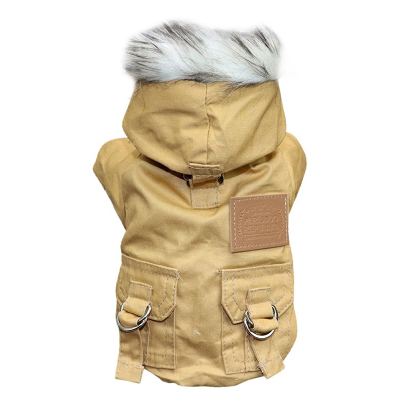 Double-layer plus fleece pet clothes Pets DealSniper.net Khaki M