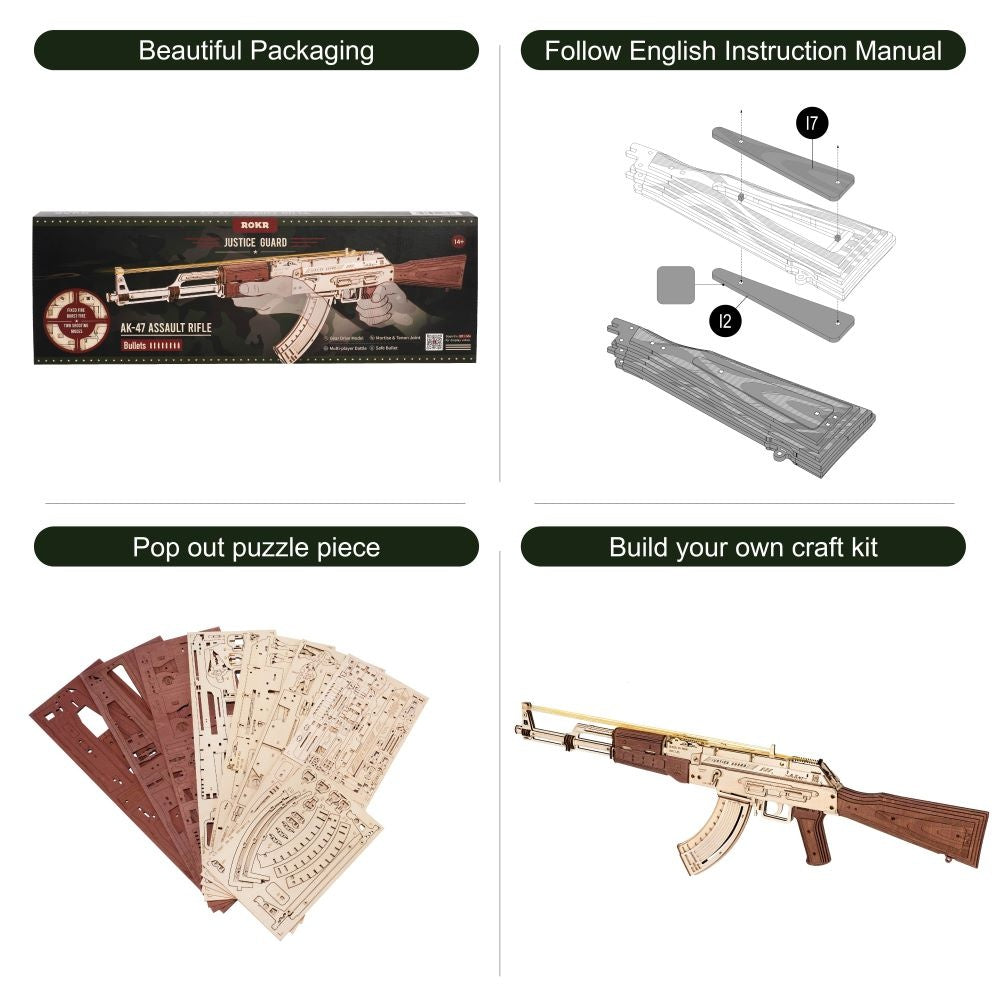 Automatic Rifle AK-47 Gift For Boys Wooden Puzzle Gun Kids DealSniper.net
