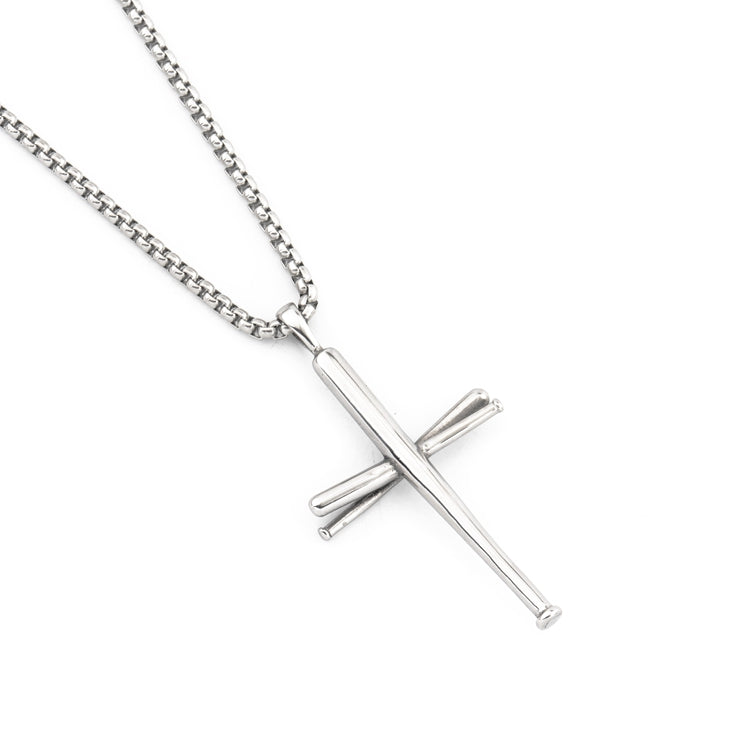 Baseball bat cross hip hop necklace Jewelry DealSniper.net Silver