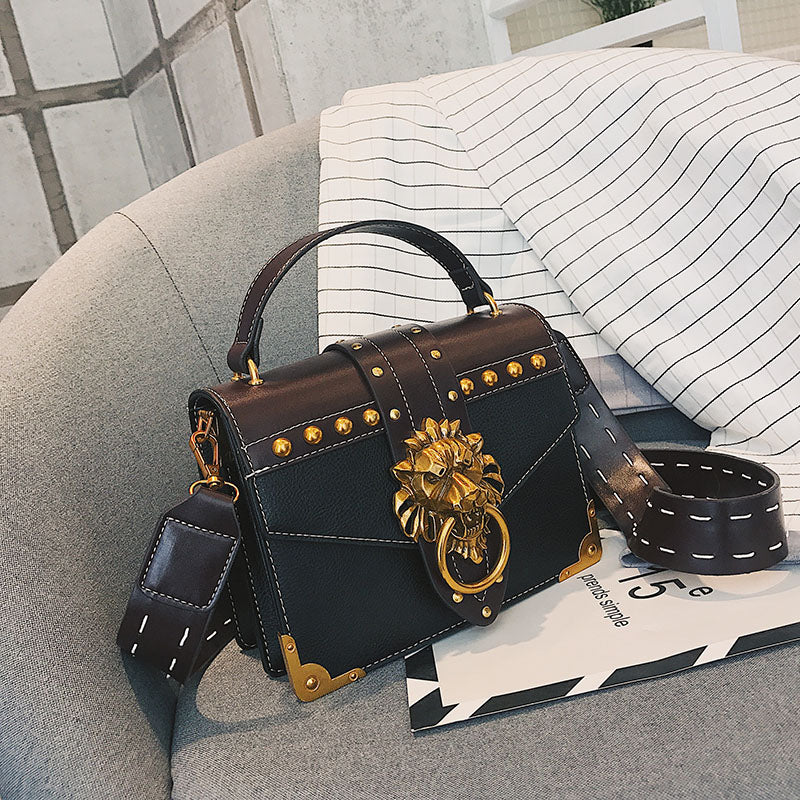 Women Fashion Pack Shoulder Bag with Metal Lion Head Crossbody Package Women DealSniper.net Black