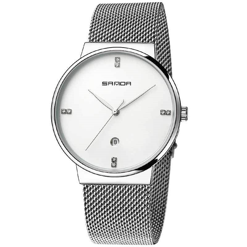 Men's watch mesh belt waterproof quartz watch Men DealSniper.net Silver white