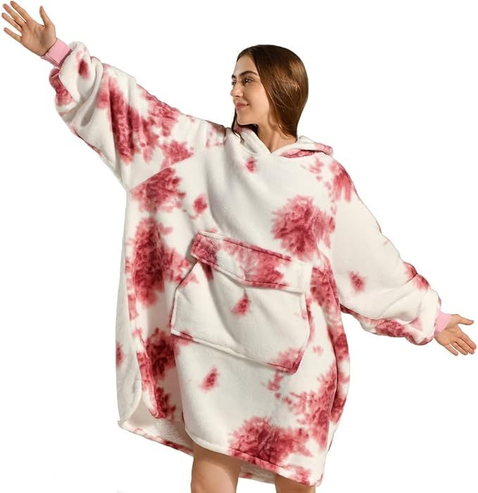Wearable Blanket Hoodie Oversized Sherpa Hooded For Women Women DealSniper.net Red Tiedye Adult