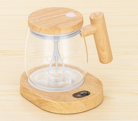 Self Stirring Mug Electric Mixing Glass Cold and Warm Cup High Speed Kitchen DealSniper.net Transparent white ribbon coast 400ml