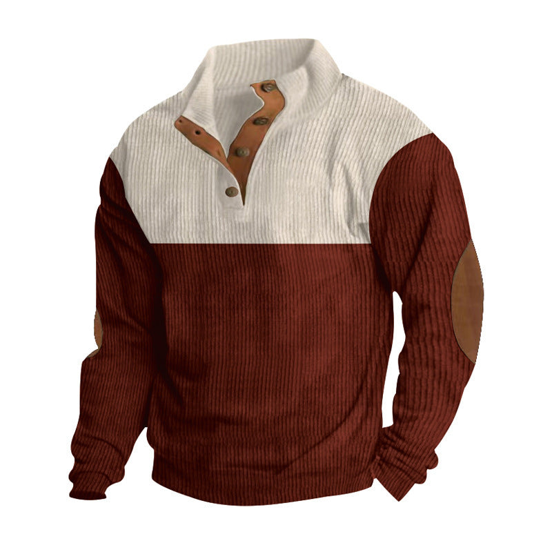 Casual Button Stand-collar Long Sleeve Pullover Sweatshirt Men DealSniper.net Red L