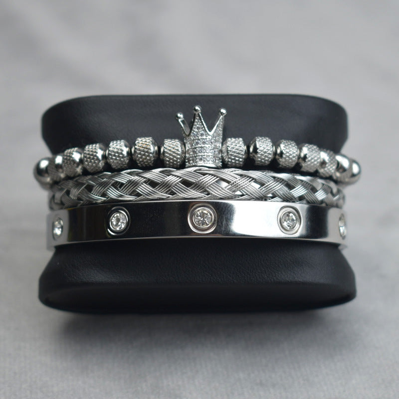 Pineapple Ball Crown Twist Woven Mesh With Diamond Digital Bracelet Set Jewelry DealSniper.net C