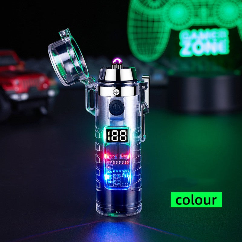 Transparent Shell Dual Arc USB Charging Lighter Outdoor Outdoor DealSniper.net Silver Black Gradient HB256 Gift Box