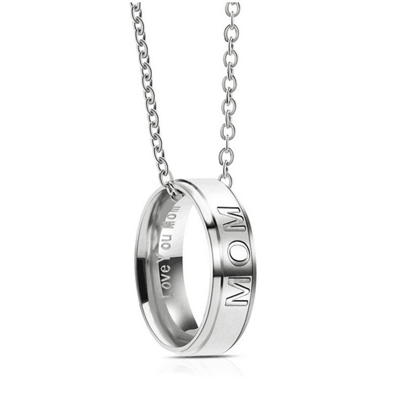 Ornament Ad Mom Ring Titanium Steel Pendant Neck Accessories Jewelry DealSniper.net Silver MOM Ring Necklace