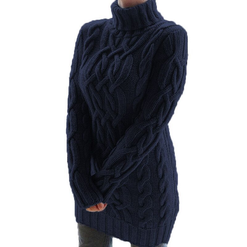 Women's Sweater Dress Autumn Winter Thick Double Lapels Long Sweater Women DealSniper.net Navy blue 3XL