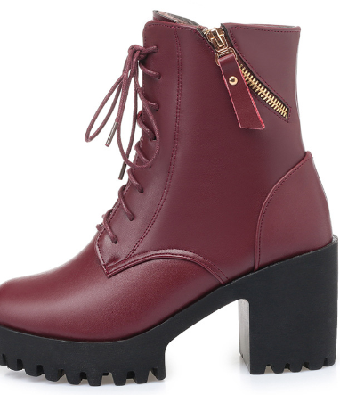 Genuine Leather Fashion High Heel Thick Heel Army Boots Women Wool Women Ankle Boots Women DealSniper.net Red wool 34