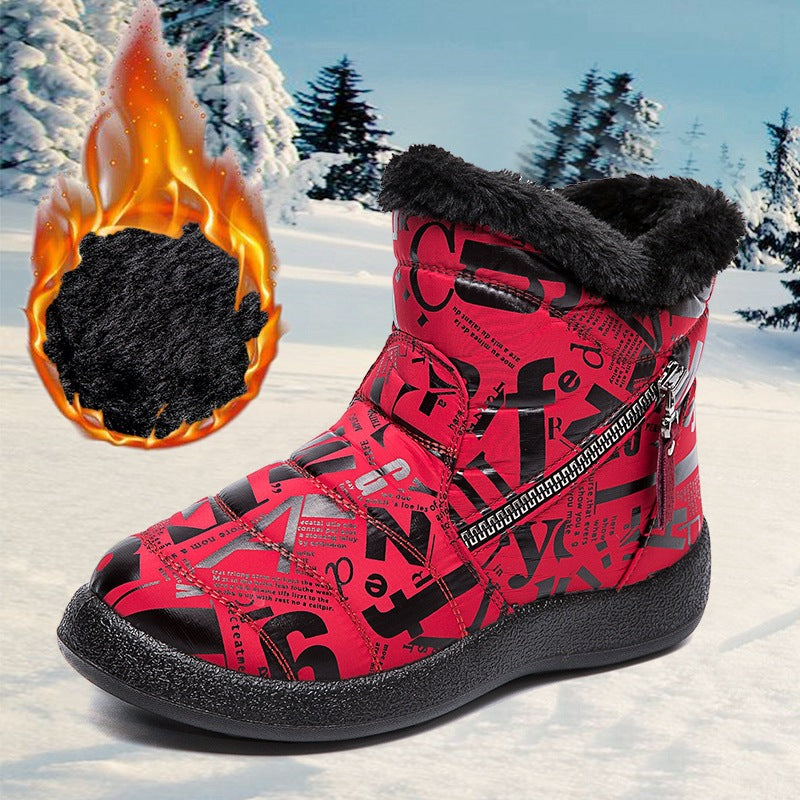 Letter Print Boots Winter Warm Plush Snow Boot Women Shoes Women DealSniper.net Red Size35