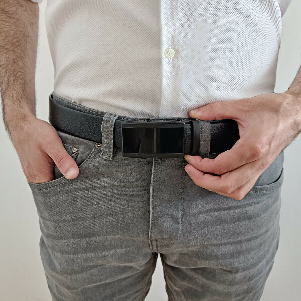Microfiber Leather Belt For Men BLACK Ratchet Belt Automatic Buckle Closure USA Men DealSniper.net