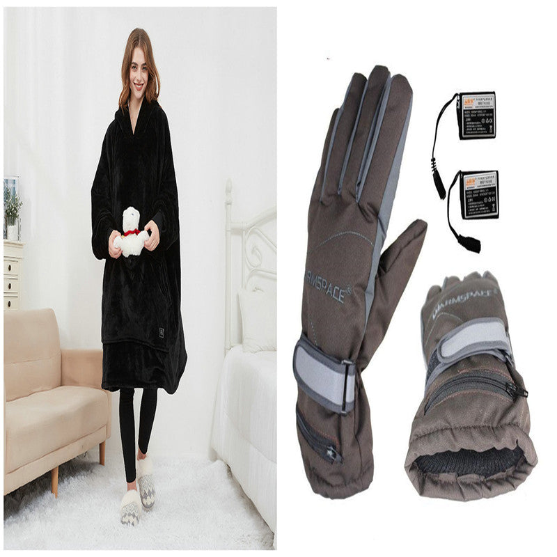 USB Heated Wearable Blanket Oversized Lazy Hoodie With Large Heating Area Back Cozy Warm Sherpa Hoodie Blanket No Battery Pack Women DealSniper.net