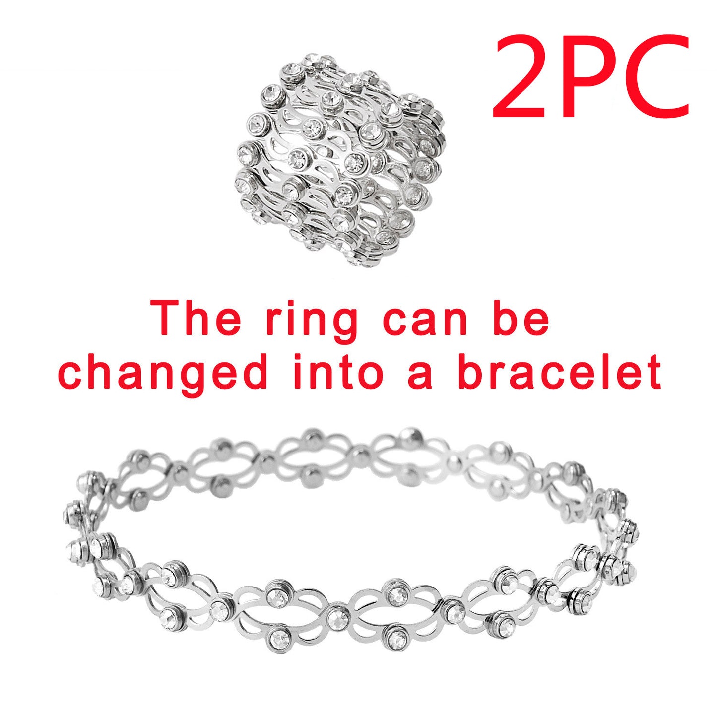 2 In 1 Folding Retractable Rings Bracelet Magic Rhinestone Jewelry DealSniper.net White K White Diamond 2PC