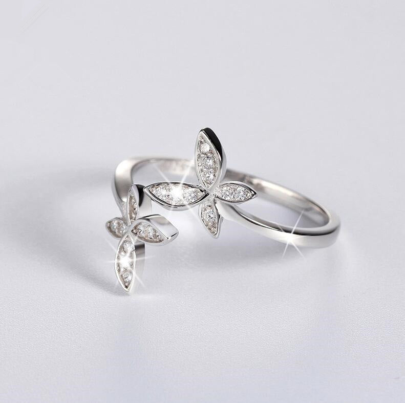 Fashion 925 Silver Adjustable RING Sterling Silver Ring with Flower Design Jewelry DealSniper.net