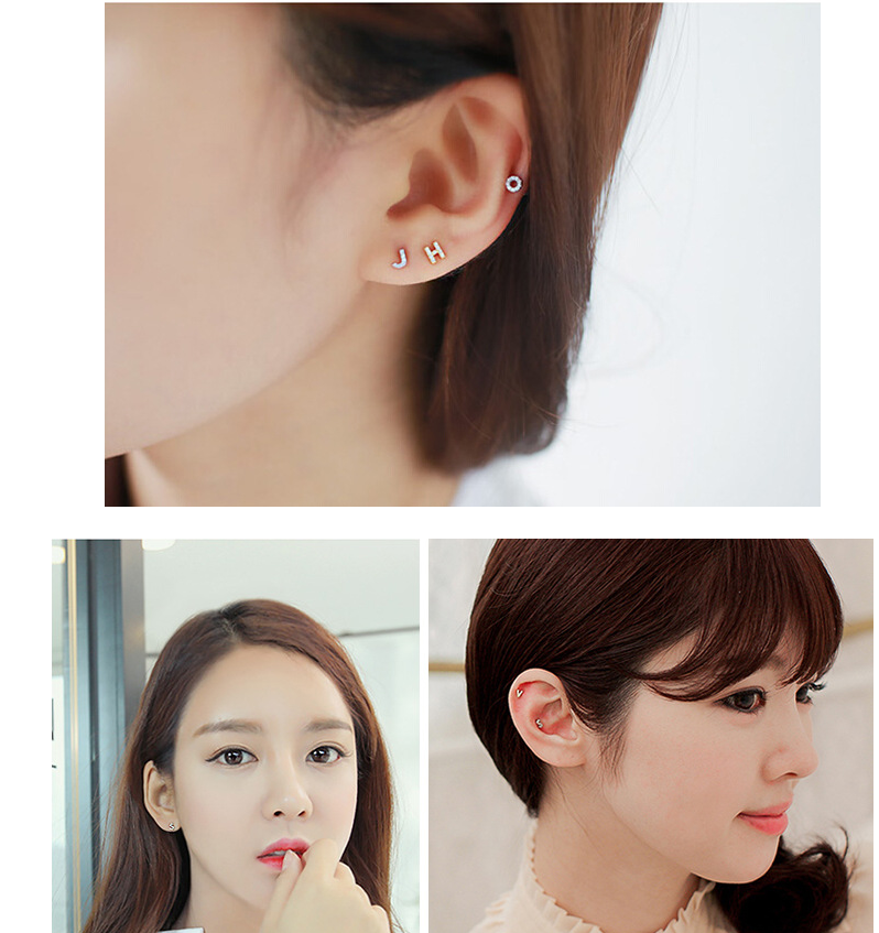 Korean Alphabet Stud Earrings Studded Zircon Simple Temperament Jewelry DealSniper.net