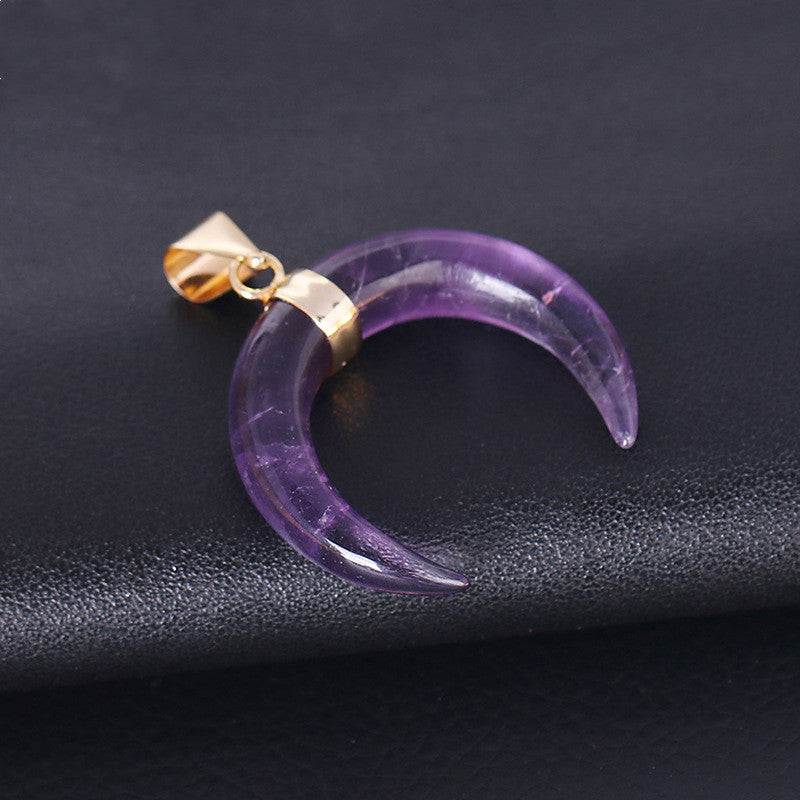 Crystal Semi-precious Stone Moon Pendant Necklace Deals DealSniper.net Purple Pendant
