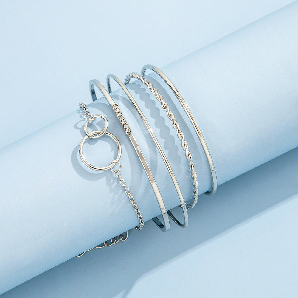 Leaf circle 5 piece set bracelet Jewelry DealSniper.net Silver
