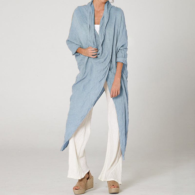V-neck long sleeve asymmetrical blouse Women DealSniper.net Blue 2XL