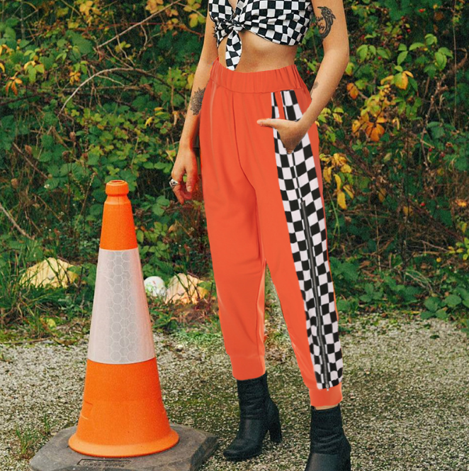 Pantalon Femme Side Checkerboard Zipper Sweatpants Women DealSniper.net