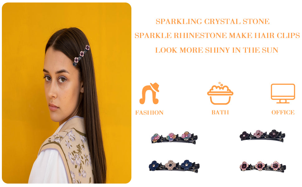 8PCS Sparkling Crystal Stone Braided Hair Clips Four-Leaf Clover Chopped Hairpin Duckbill Clip With 3 Small Clips On Top Hair Accessories Clips For Women Girls Beauty DealSniper.net