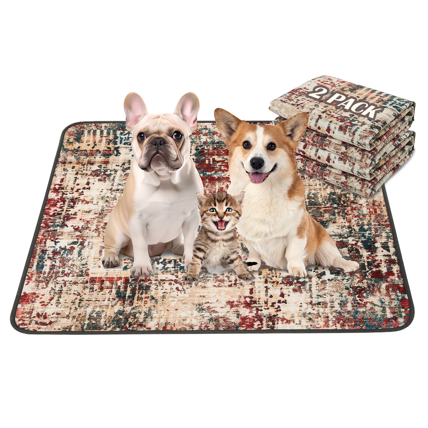 Qeils Washable Pee Pads For Dogs 2 Pack Reusable Pets DealSniper.net Tie Dye RedPolyesterTPU 18Q24Pack of two