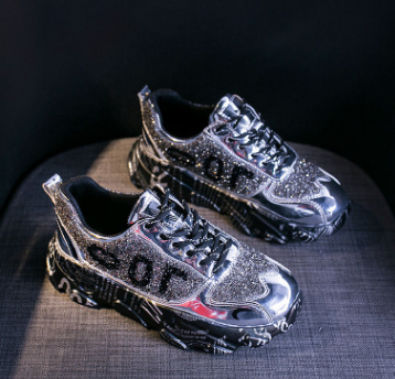 Women Chunky Sneakers Platform Shining Fashion Old Dad Shoes Women DealSniper.net Silver 35